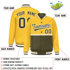 Gold Olive Color Block Varsity Letterman Jacket 2