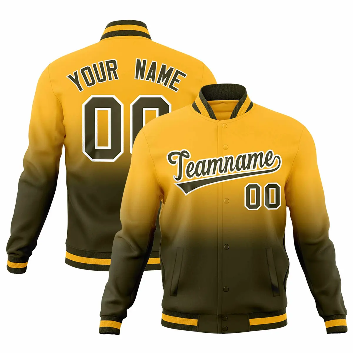 Gold Olive Gradient Full-Snap Fashion Letterman Jacket