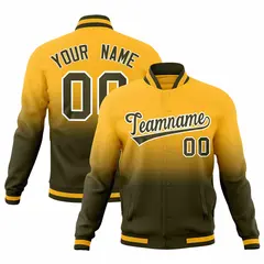 Gold Olive Gradient Full-Snap Fashion Letterman Jacket