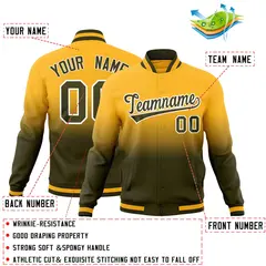 Gold Olive Gradient Full-Snap Fashion Letterman Jacket 2