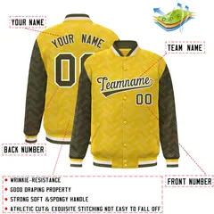 Gold Olive L Pattern Varsity Raglan Full-Snap Letterman Baseball Jacket 2