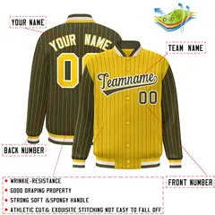 Gold Olive Pinstripe Raglan Varsity Letterman Baseball Jacket 2