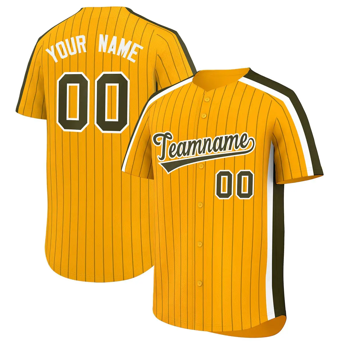 Gold Olive Pinstripe Two-tone Side Authentic Baseball Jersey