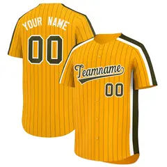 Gold Olive Pinstripe Two-tone Side Authentic Baseball Jersey 1