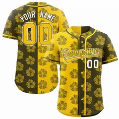 Gold Olive Split Flower Graffiti Authentic Baseball Jersey 1