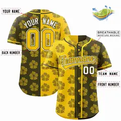 Gold Olive Split Flower Graffiti Authentic Baseball Jersey 2