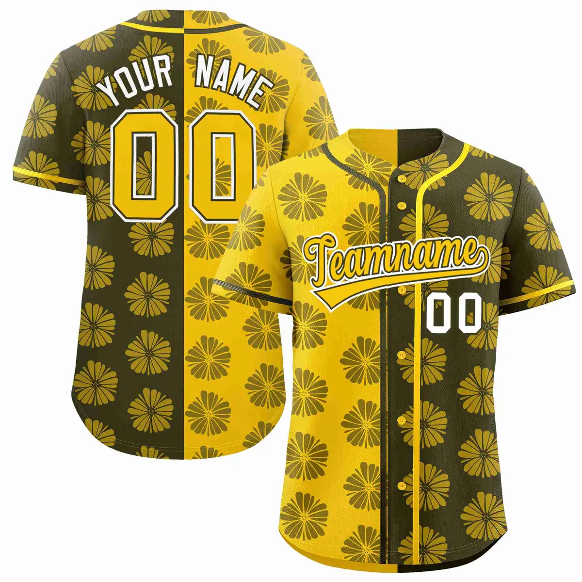 Gold Olive Split Flower Graffiti Authentic Baseball Jersey