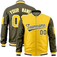 Gold Olive Two-Tone Varsity Letterman Bomber Jacket 1