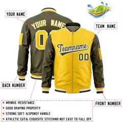 Gold Olive Two-Tone Varsity Letterman Bomber Jacket 2