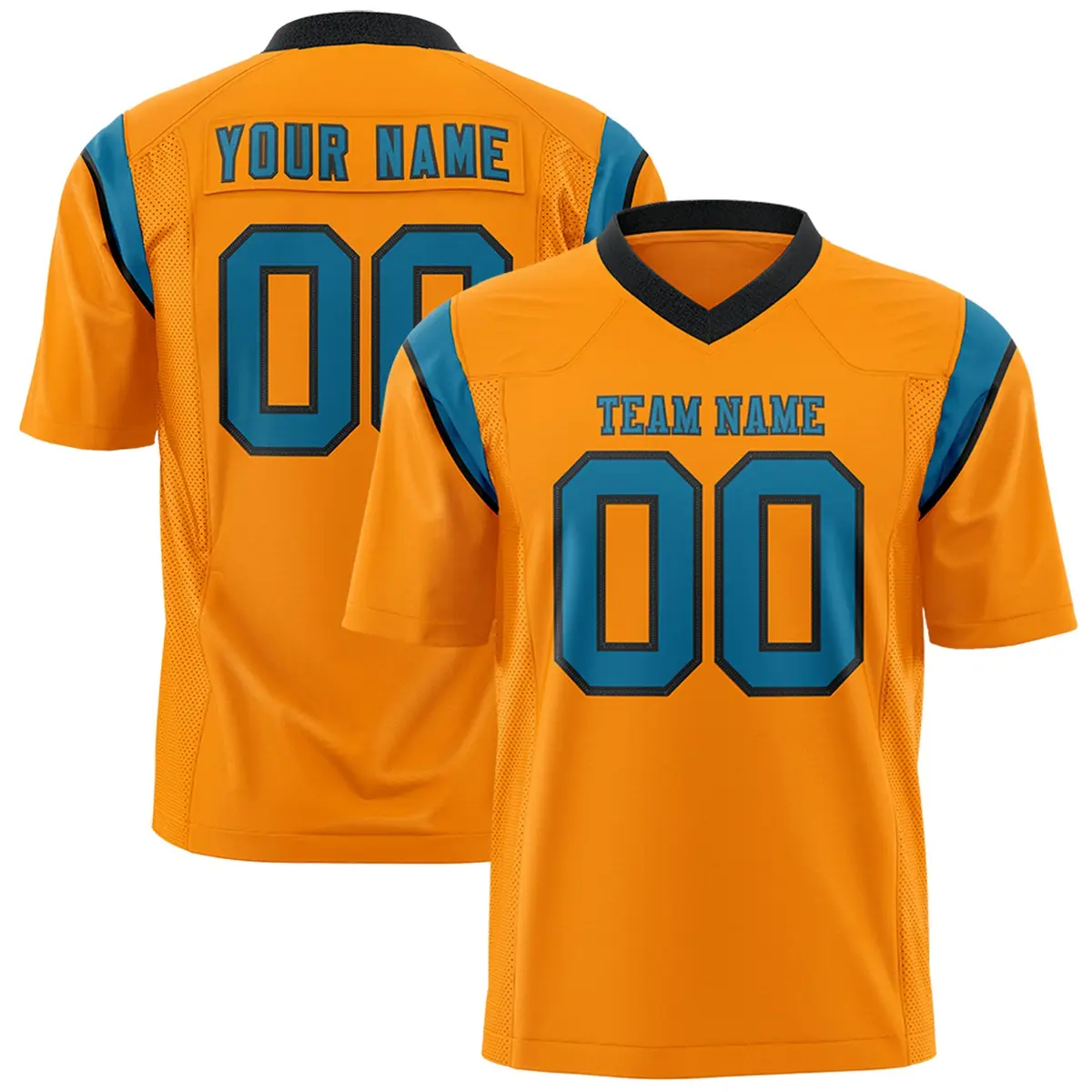 Gold Orange Aqua Shoulder Cut Two-Tone Flag Football Jersey