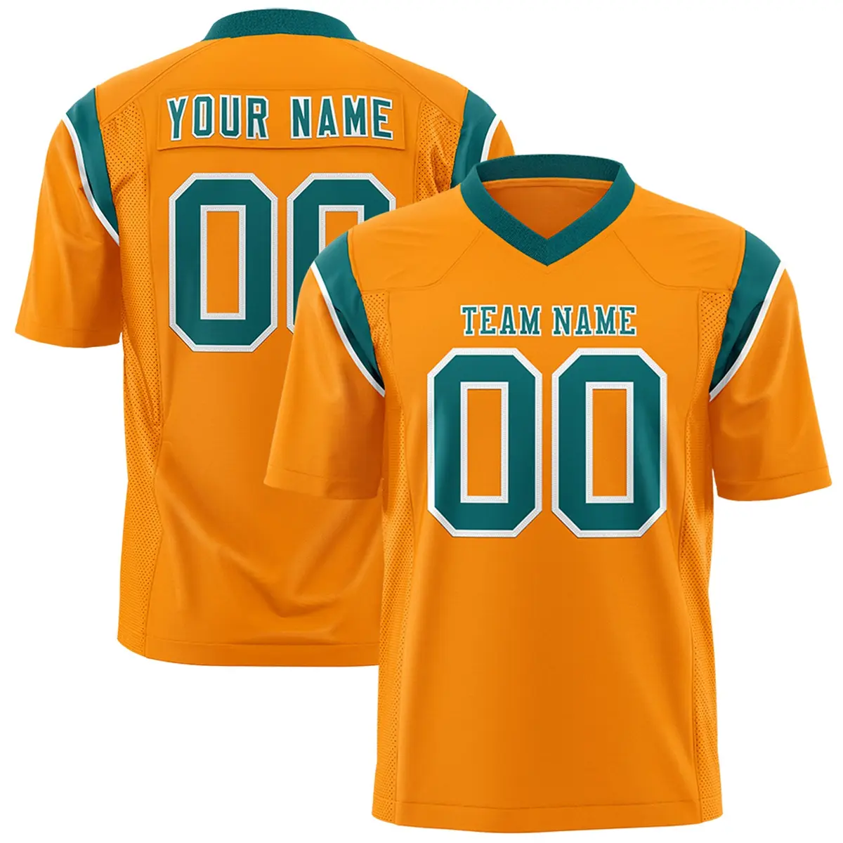 Gold Orange Aqua Shoulder Cut Two-Tone Flag Football Jersey