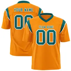 Gold Orange Aqua Shoulder Cut Two-Tone Flag Football Jersey 1
