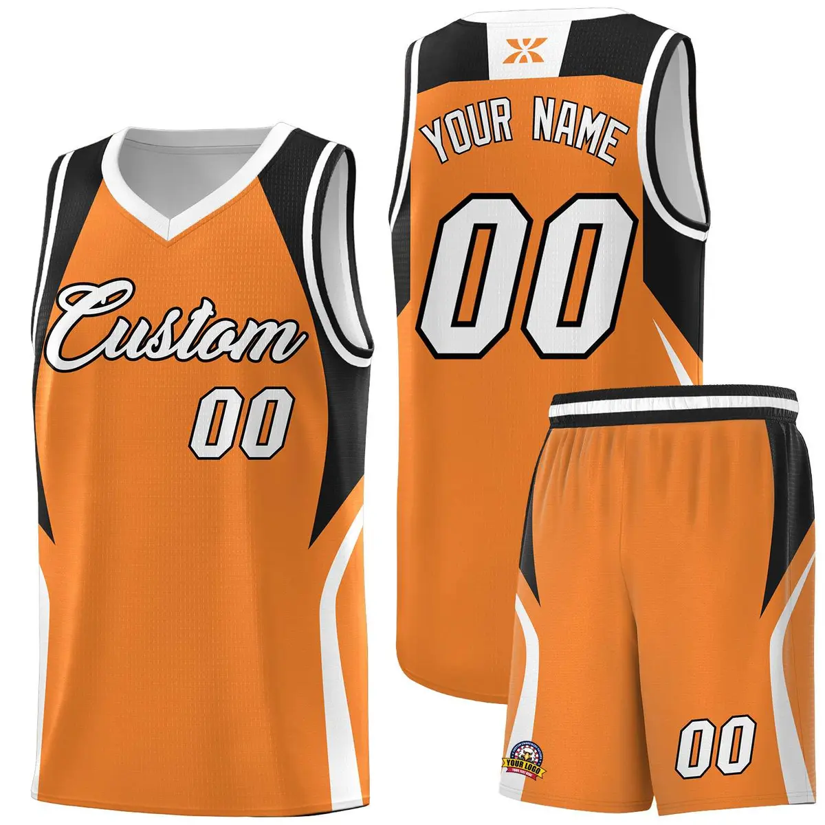 Gold Orange Black and White Color Block Basketball Jersey