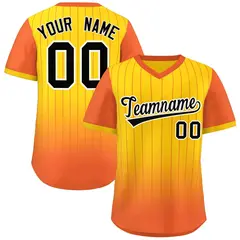 Gold Orange-Black Gradient Pinstripe Baseball Jersey 1
