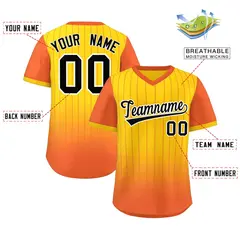 Gold Orange-Black Gradient Pinstripe Baseball Jersey 2