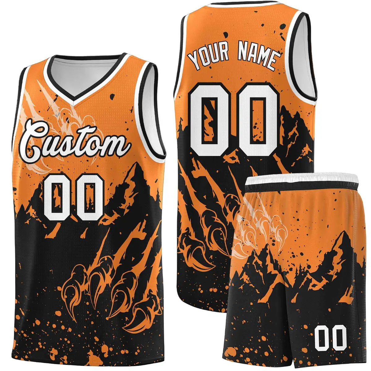 Gold Orange Black Snow Mountain Beast Pattern Basketball Jersey