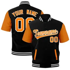 Gold Orange Black White Full-Snap Short Sleeve Varsity Jacket 1