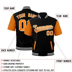 Gold Orange Black White Full-Snap Short Sleeve Varsity Jacket 2