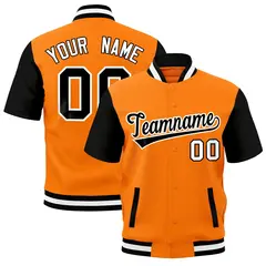 Gold Orange Black White Full-Snap Short Sleeve Varsity Jacket 1