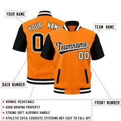 Gold Orange Black White Full-Snap Short Sleeve Varsity Jacket 2