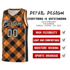 Gold Orange Black-White Grid Basketball Kits For Team 2