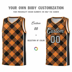 Gold Orange Black-White Grid Basketball Kits For Team 3