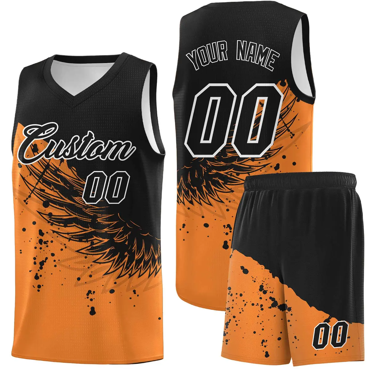 Gold Orange Black Wing Pattern Basketball Jersey