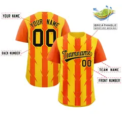 Gold Orange Blade Pattern Raglan Baseball Jersey 2