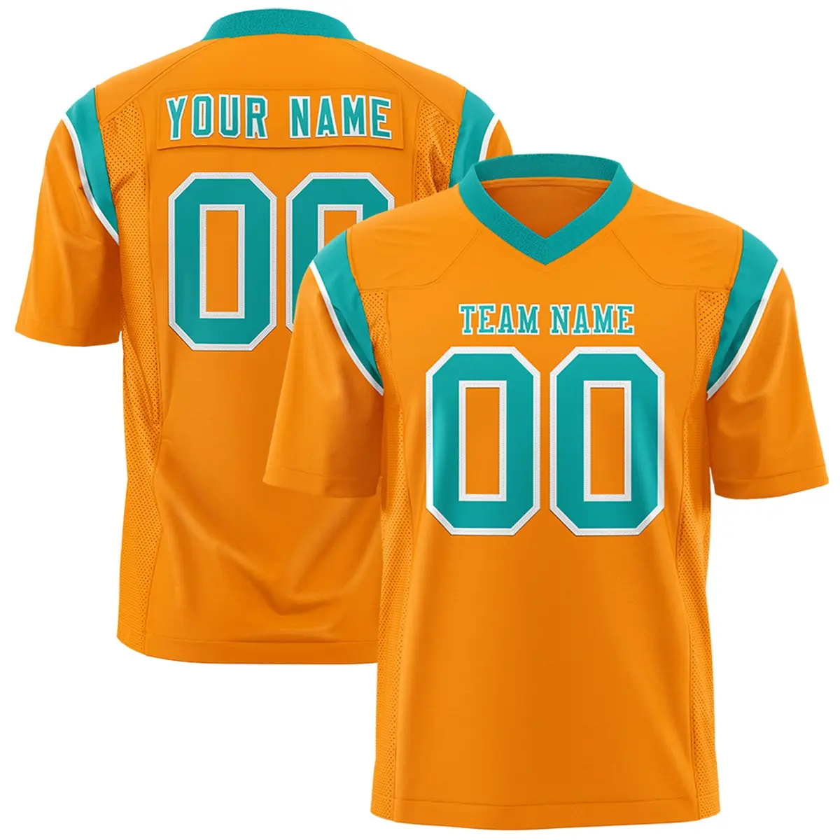 Gold Orange Bright Green Shoulder Cut Two-Tone Flag Football Jersey