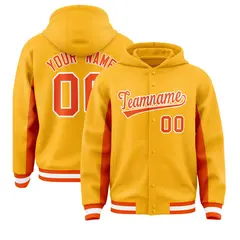 Gold Orange Color Block Varsity Letterman Hoodie Jacket 1