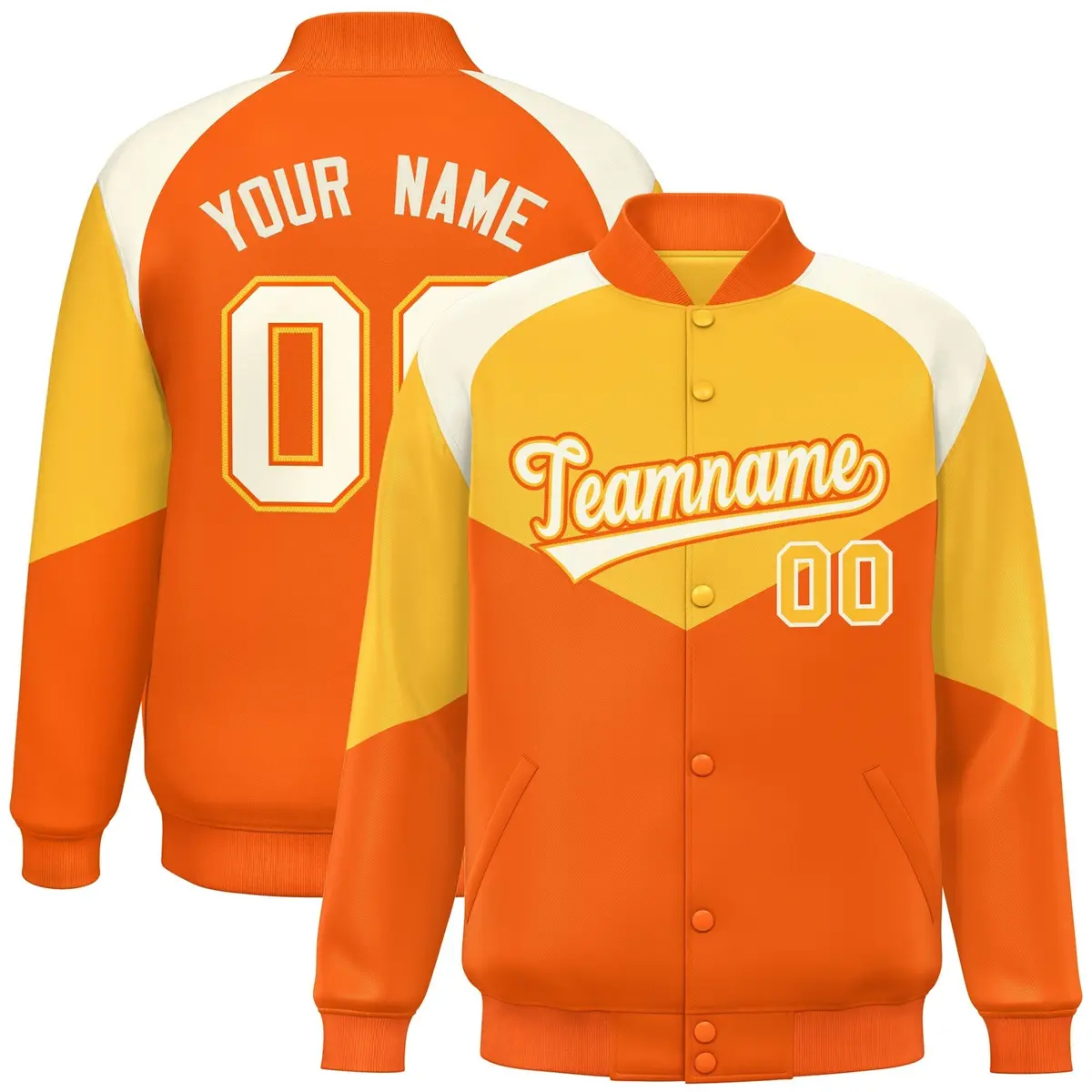 Gold Orange Color Block Varsity Letterman Jacket