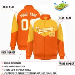 Gold Orange Color Block Varsity Letterman Jacket 2