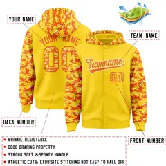 Gold Orange-Cream Raglan Sleeves Camo Varsity Full-Snap Letterman Jacket 4