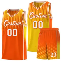 Gold Orange Dot Pattern Reversible Side Gradient Basketball Jersey Kits