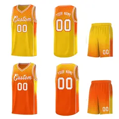 Gold Orange Dot Pattern Reversible Side Gradient Basketball Jersey Kits 2