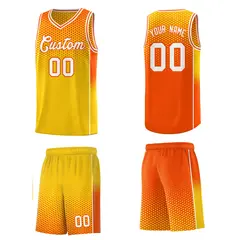Gold Orange Dot Pattern Reversible Side Gradient Basketball Jersey Kits 5