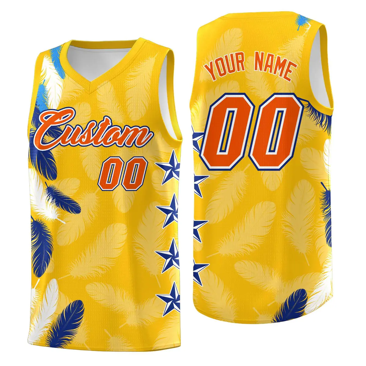 Gold Orange Feather Series Graffiti Pattern Basketball Jersey