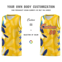 Gold Orange Feather Series Graffiti Pattern Basketball Jersey 3