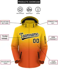 Gold Orange Gradient Hooded Outdoor Waterproof Jacket 2