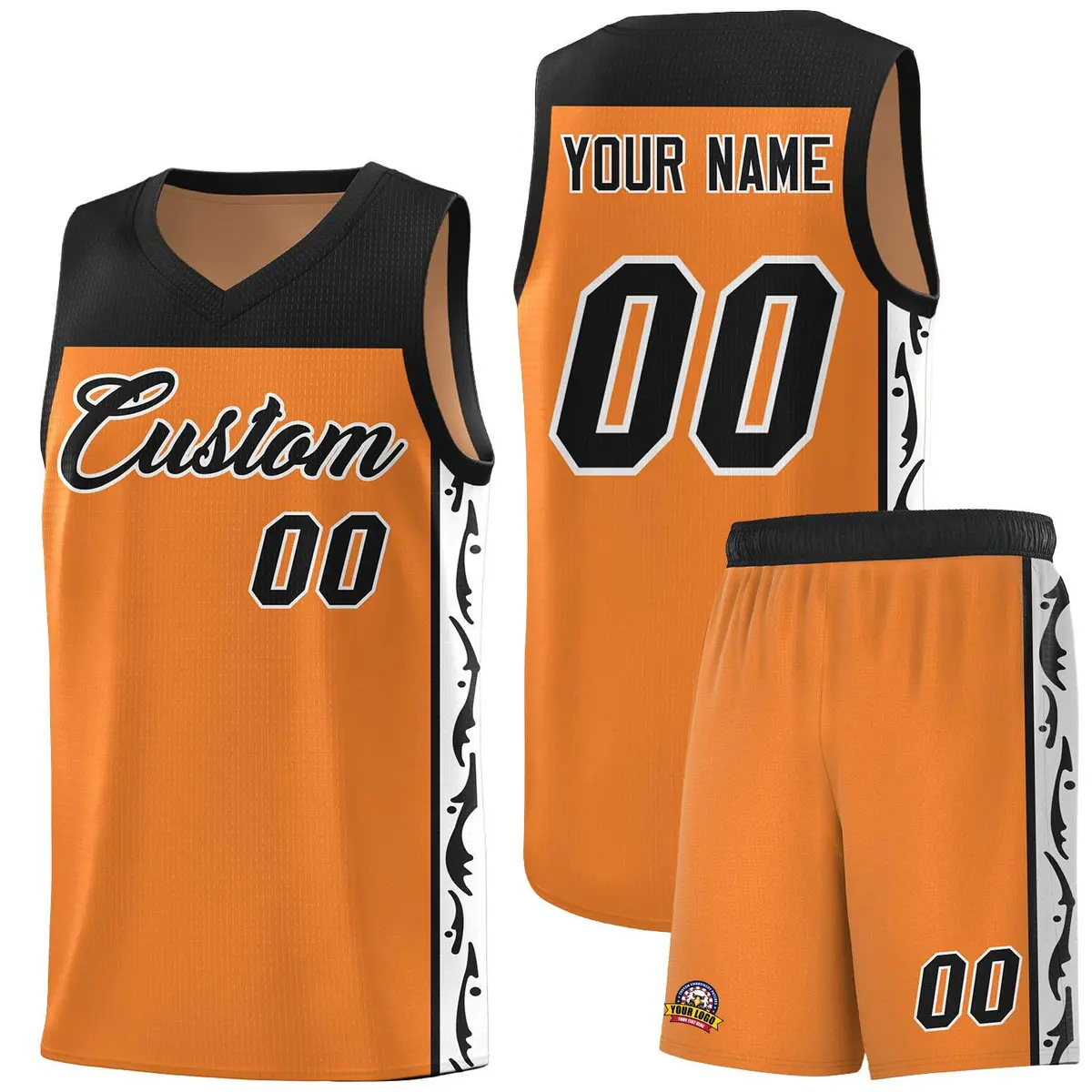 Gold Orange Graffiti Side Pattern Basketball Jersey