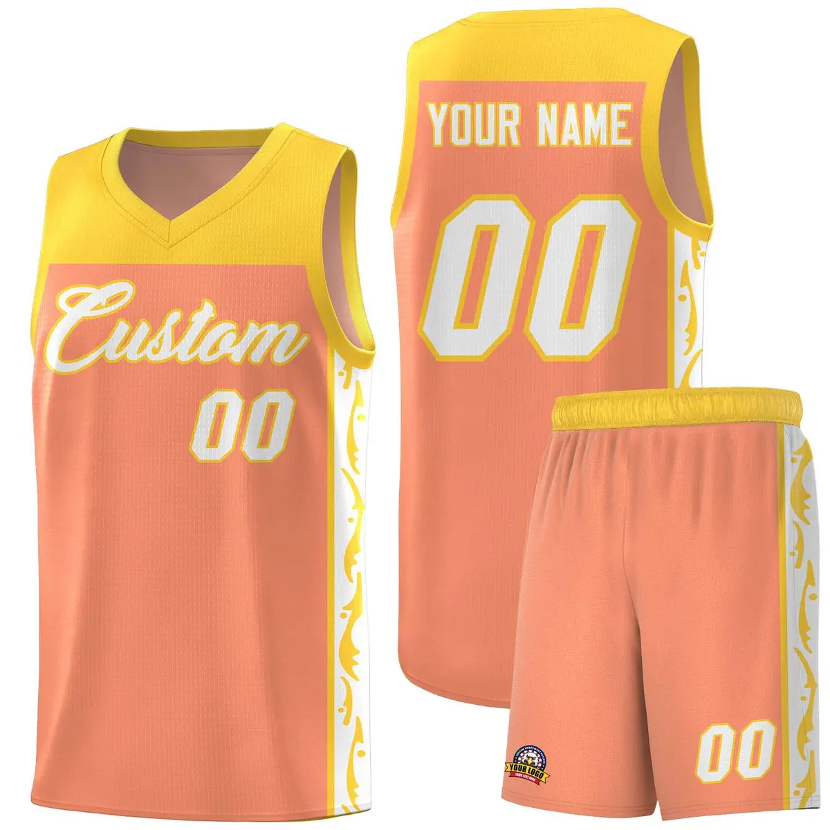 Gold Orange Graffiti Side Pattern Basketball Jersey