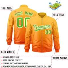 Gold Orange-Green Gradient Full-Zip Letterman Bomber Jacket 2