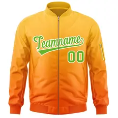 Gold Orange-Green Gradient Full-Zip Letterman Bomber Jacket 3