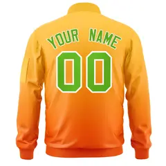 Gold Orange-Green Gradient Full-Zip Letterman Bomber Jacket 4