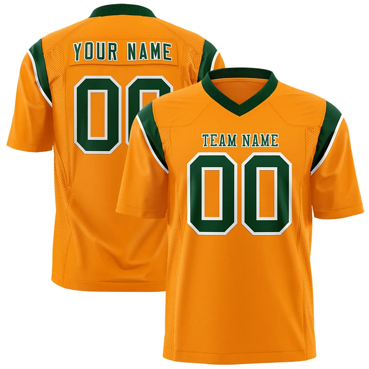 Gold Orange Green Shoulder Cut Two-Tone Flag Football Jersey
