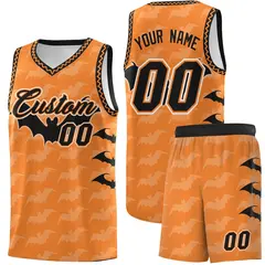 Gold Orange Halloween Bat Pattern Basketball Jersey 1