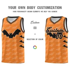 Gold Orange Halloween Bat Pattern Basketball Jersey 3