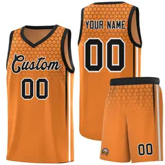 Gold Orange Honeycomb Pattern Basketball Uniform Jersey