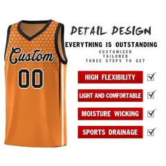 Gold Orange Honeycomb Pattern Basketball Uniform Jersey 2