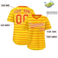 Gold Orange Horizontal Stripe Pullover Baseball Jersey 2